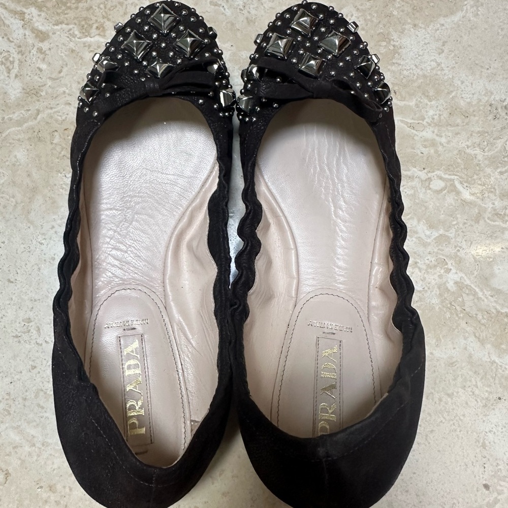 Prada Black Studded Flats - Picture 5 of 6